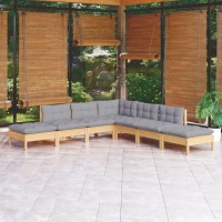 vidaXL 7 Piece Patio Lounge Set with Gray Cushions Pinewood