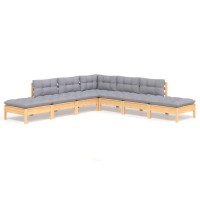 vidaXL 7 Piece Patio Lounge Set with Gray Cushions Pinewood