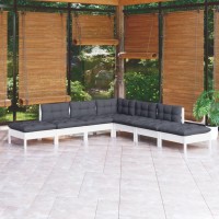 vidaXL 7 Piece Patio Lounge Set with Cushions White Pinewood