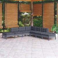 vidaXL 7 Piece Patio Lounge Set with Cushions Gray Pinewood