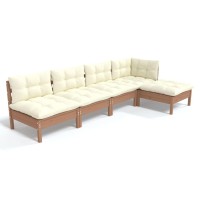 vidaXL 5 Piece Patio Lounge Set with Cushions Honey Brown Pinewood