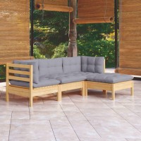 vidaXL 4 Piece Patio Lounge Set with Gray Cushions Pinewood