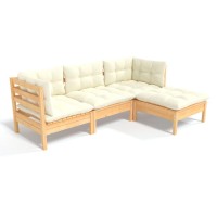 vidaXL 4 Piece Patio Lounge Set with Cream Cushions Pinewood