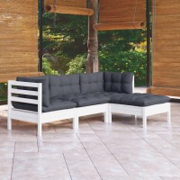 vidaXL 4 Piece Patio Lounge Set with Cushions White Pinewood