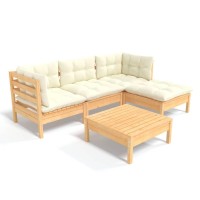 vidaXL 5 Piece Patio Lounge Set with Cream Cushions Pinewood