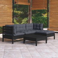 vidaXL 5 Piece Patio Lounge Set with Cushions Black Pinewood