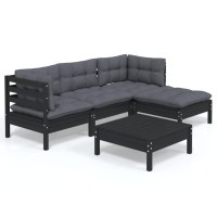 vidaXL 5 Piece Patio Lounge Set with Cushions Black Pinewood