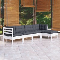 vidaXL 5 Piece Patio Lounge Set with Cushions White Pinewood