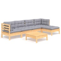 vidaXL 6 Piece Patio Lounge Set with Gray Cushions Pinewood