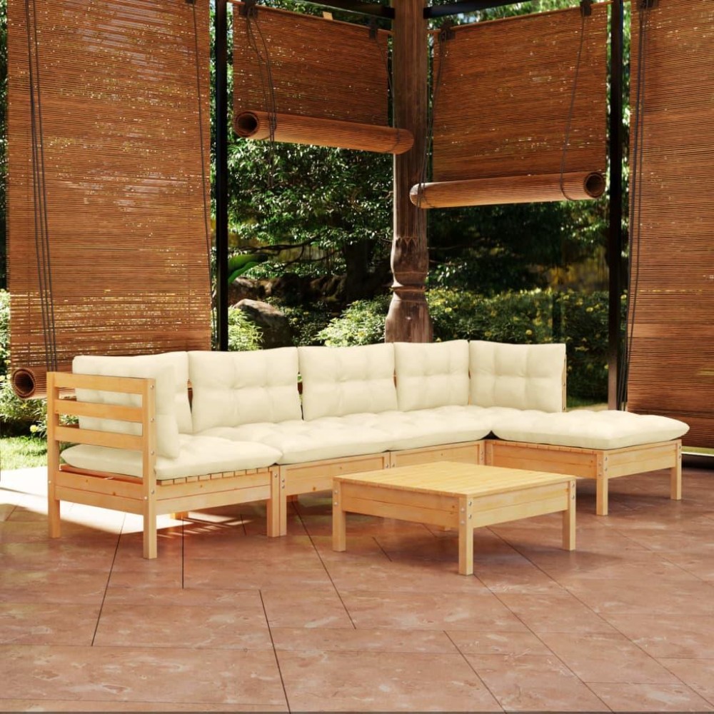 vidaXL 6 Piece Patio Lounge Set with Cream Cushions Pinewood