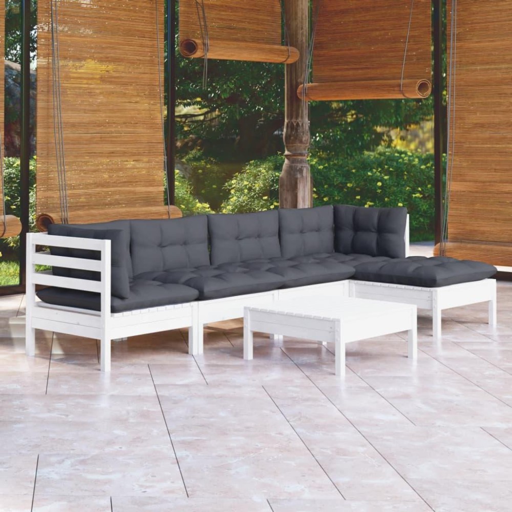 vidaXL 6 Piece Patio Lounge Set with Cushions White Pinewood