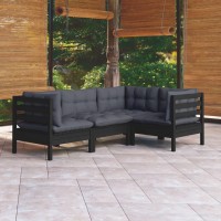 vidaXL 4 Piece Patio Lounge Set with Cushions Black Pinewood