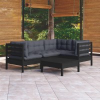 vidaXL 5 Piece Patio Lounge Set with Cushions Black Pinewood