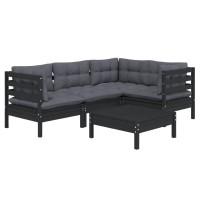 vidaXL 5 Piece Patio Lounge Set with Cushions Black Pinewood