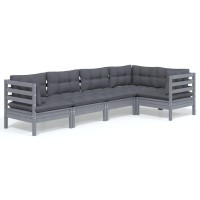 vidaXL 5 Piece Patio Lounge Set with Cushions Gray Pinewood