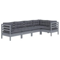 vidaXL 5 Piece Patio Lounge Set with Cushions Gray Pinewood