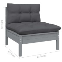 vidaXL 5 Piece Patio Lounge Set with Cushions Gray Pinewood