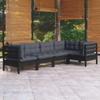 vidaXL 5 Piece Patio Lounge Set with Cushions Black Pinewood