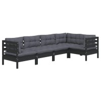 vidaXL 5 Piece Patio Lounge Set with Cushions Black Pinewood