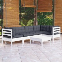 vidaXL 6 Piece Patio Lounge Set with Cushions White Pinewood