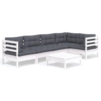 vidaXL 6 Piece Patio Lounge Set with Cushions White Pinewood