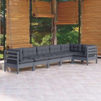 vidaXL 6 Piece Patio Lounge Set with Cushions Gray Pinewood