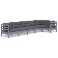 vidaXL 6 Piece Patio Lounge Set with Cushions Gray Pinewood