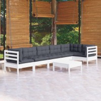 vidaXL 7 Piece Patio Lounge Set with Cushions White Pinewood