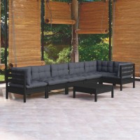 vidaXL 7 Piece Patio Lounge Set with Cushions Black Pinewood