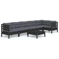 vidaXL 7 Piece Patio Lounge Set with Cushions Black Pinewood