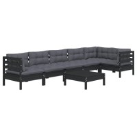 vidaXL 7 Piece Patio Lounge Set with Cushions Black Pinewood