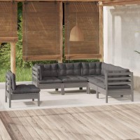 vidaXL 5 Piece Patio Lounge Set with Cushions Gray Pinewood