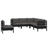 vidaXL 5 Piece Patio Lounge Set with Cushions Black Pinewood