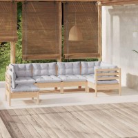 vidaXL 6 Piece Patio Lounge Set with Gray Cushions Pinewood