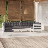 vidaXL 6 Piece Patio Lounge Set with Cushions White Pinewood