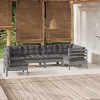 vidaXL 6 Piece Patio Lounge Set with Cushions Gray Pinewood