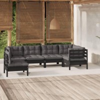 vidaXL 6 Piece Patio Lounge Set with Cushions Black Pinewood