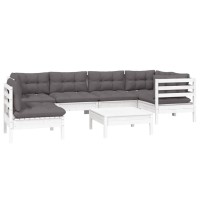 vidaXL 7 Piece Patio Lounge Set with Cushions White Pinewood