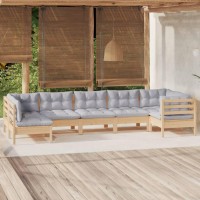 vidaXL 7 Piece Patio Lounge Set with Gray Cushions Pinewood