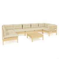 vidaXL 8 Piece Patio Lounge Set with Cream Cushions Pinewood