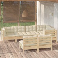 vidaXL 7 Piece Patio Lounge Set with Cream Cushions Solid Pinewood