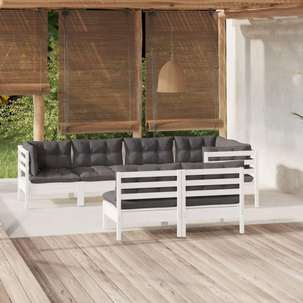 vidaXL 7 Piece Patio Lounge Set with Cushions White Solid Pinewood