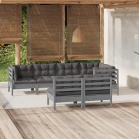 vidaXL 7 Piece Patio Lounge Set with Cushions Gray Solid Pinewood