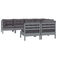 vidaXL 7 Piece Patio Lounge Set with Cushions Gray Solid Pinewood