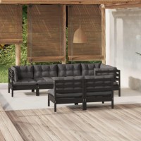 vidaXL 7 Piece Patio Lounge Set with Cushions Black Solid Pinewood