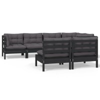 vidaXL 7 Piece Patio Lounge Set with Cushions Black Solid Pinewood