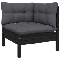 vidaXL 7 Piece Patio Lounge Set with Cushions Black Solid Pinewood