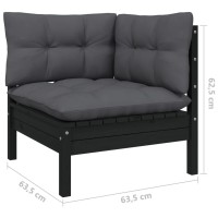 vidaXL 7 Piece Patio Lounge Set with Cushions Black Solid Pinewood