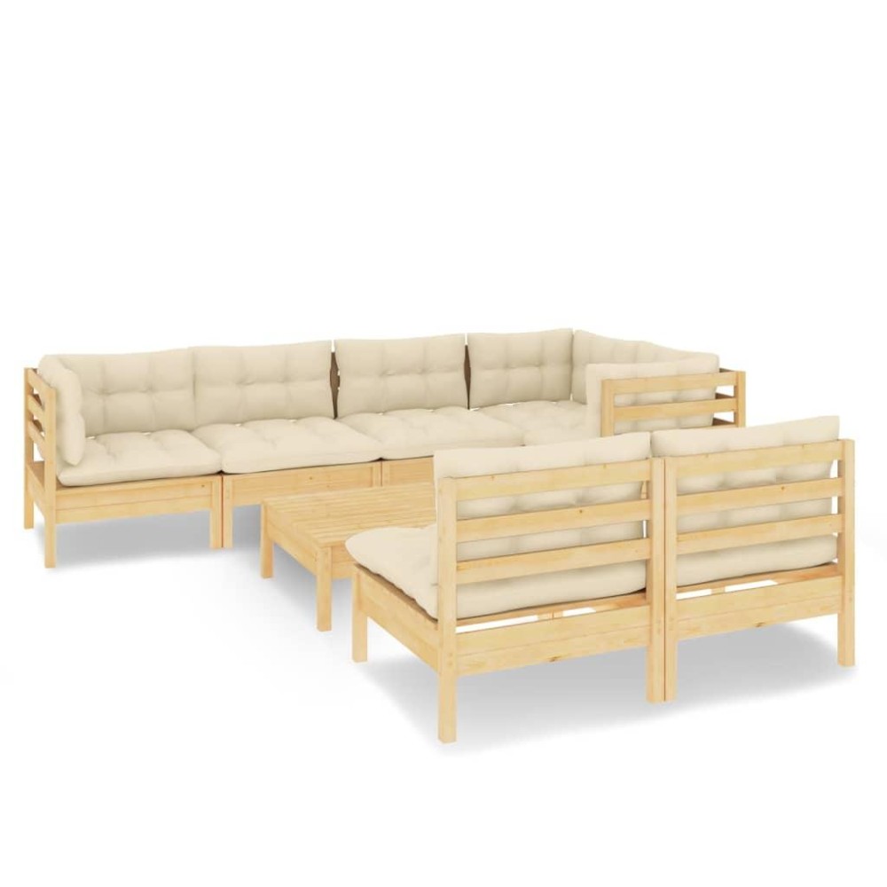 vidaXL 8 Piece Patio Lounge Set with Cream Cushions Solid Pinewood