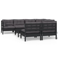 vidaXL 8 Piece Patio Lounge Set with Cushions Black Solid Pinewood